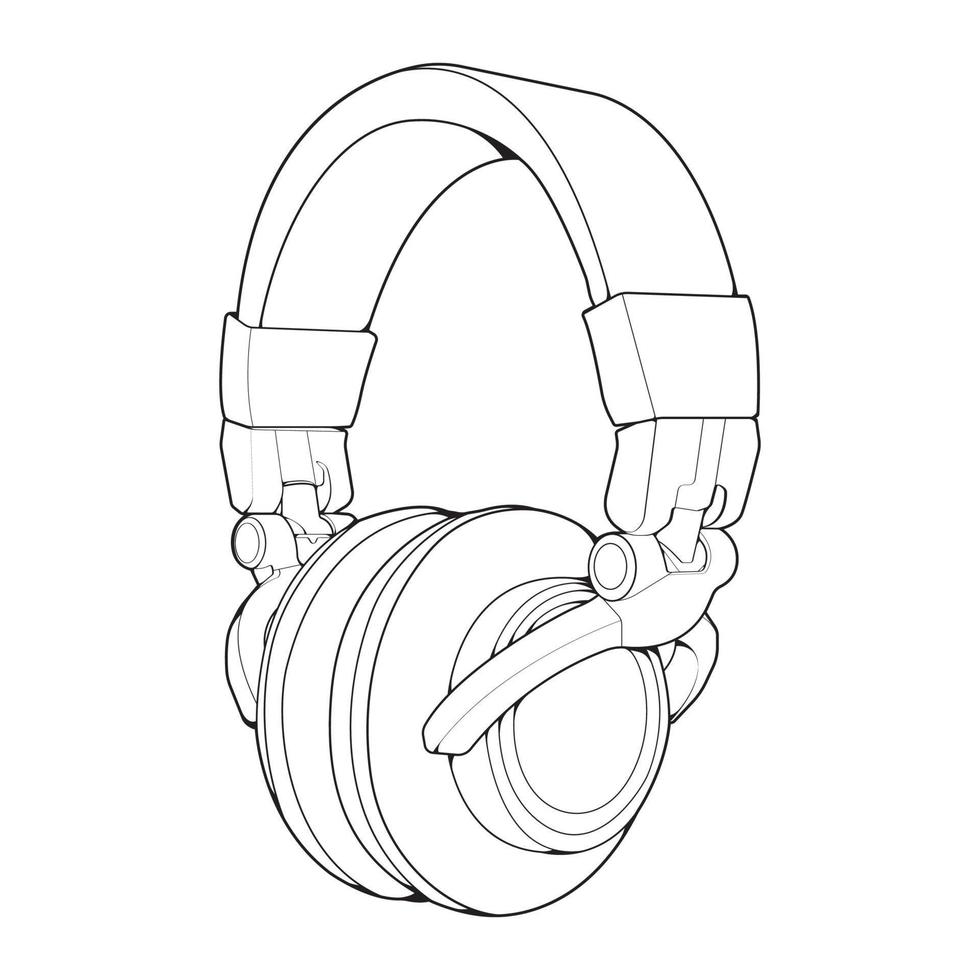 Strichzeichnungskopfhörer-Vektorillustration, Musikkonzept, Strichzeichnungsvektor, tragbare Ohrhörer, Kopfhörervektor vektor