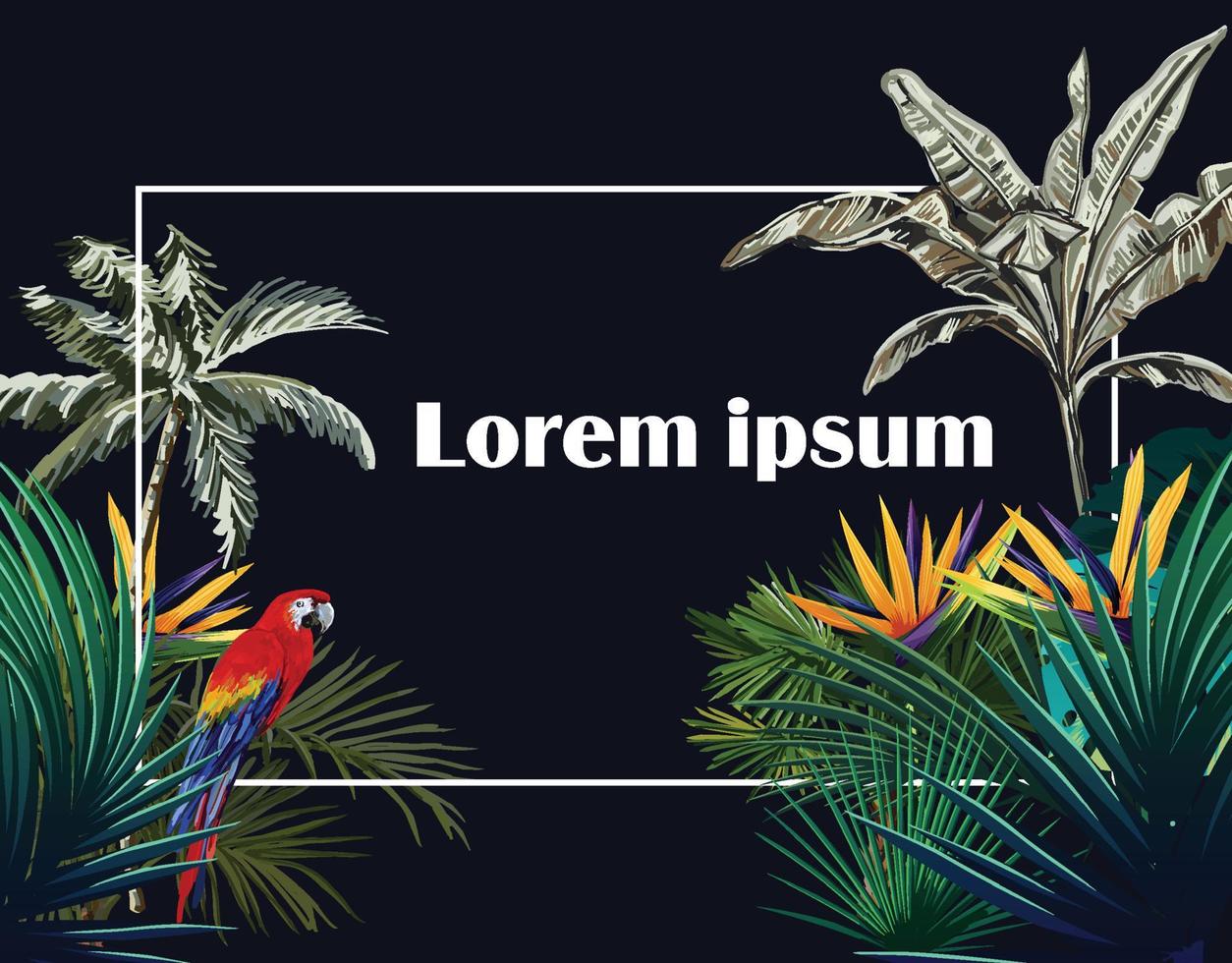 Poster Papageien und tropische Blumen vektor