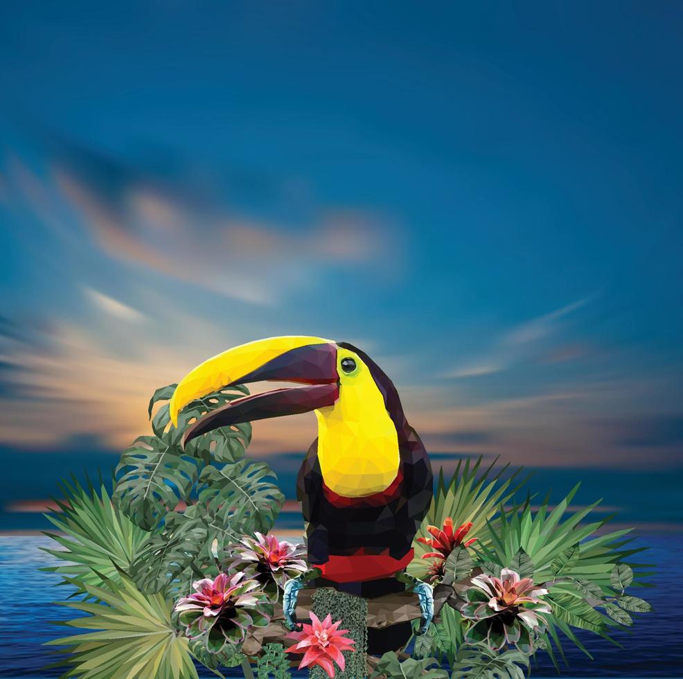polygonale illustration toucan vogel amazonas waldpflanzen vektor