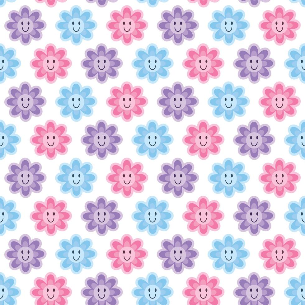 söt leende daisy blomma i rosa Färg. vektor illustration isolerat på vit bakgrund. söt klämma konst, retro, årgång design element. modern trendig psychedelic leende