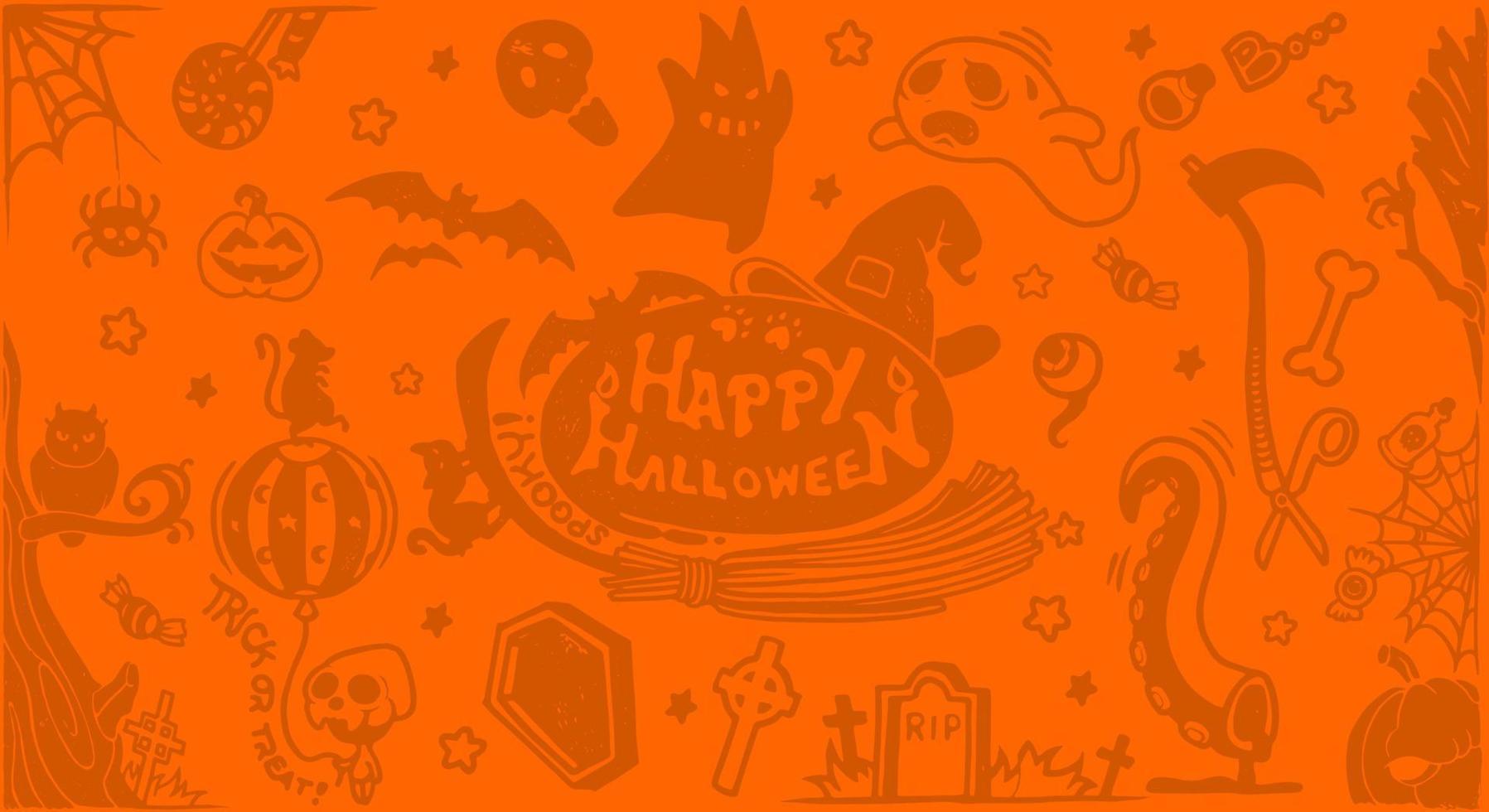 halloween symboler för bakgrund, bakgrunder med pumpor, skallar, fladdermöss, spindlar, spöken, ben, godis, Spindel banor och många Mer. vektor