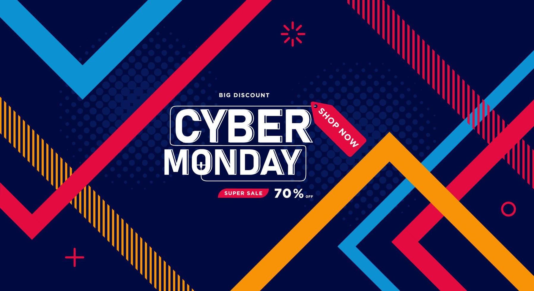 Cyber-Monday-Verkauf. werbeplakat oder bannerdesign mit abstrakten elementen auf blauem hintergrund. vektor