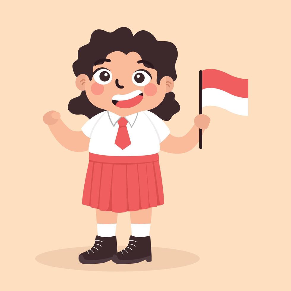 indonesiska barn ha på sig enhetlig röd vit till skola håll indonesiska flagga vektor