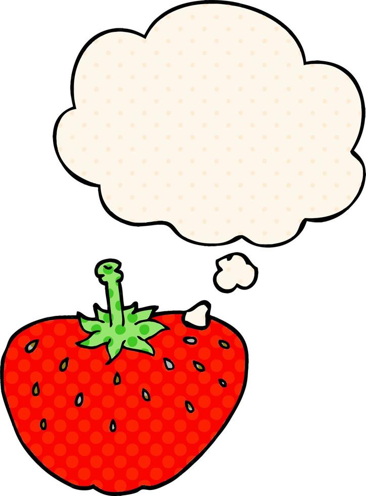 tecknad jordgubbe och tankebubbla i serietidningsstil vektor