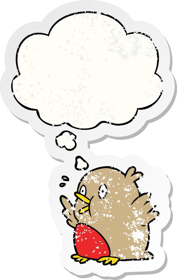 tecknad serie upphetsad robin och trodde bubbla som en bedrövad bärs klistermärke vektor