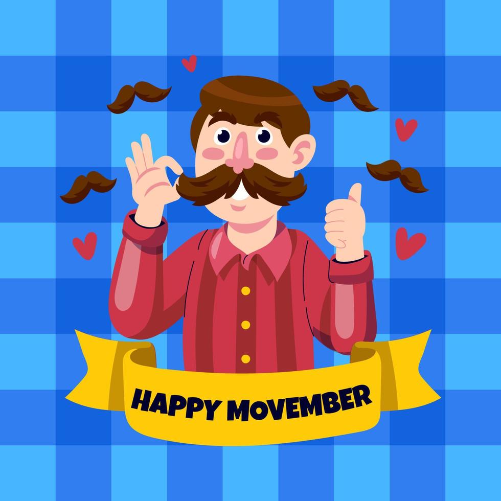 man med stor mustasch Movember begrepp vektor