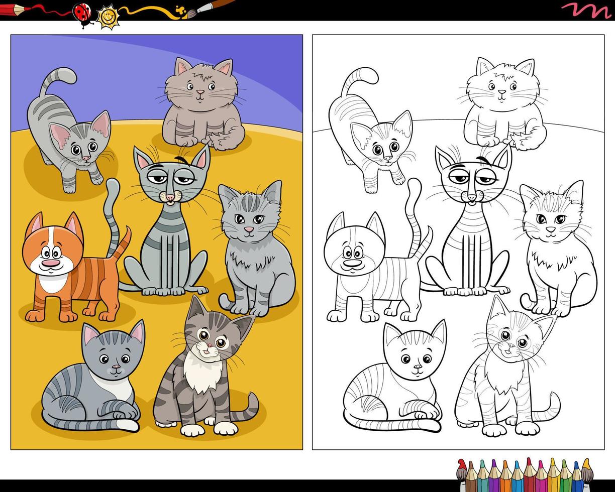 söt tecknad serie katter djur- tecken färg sida vektor