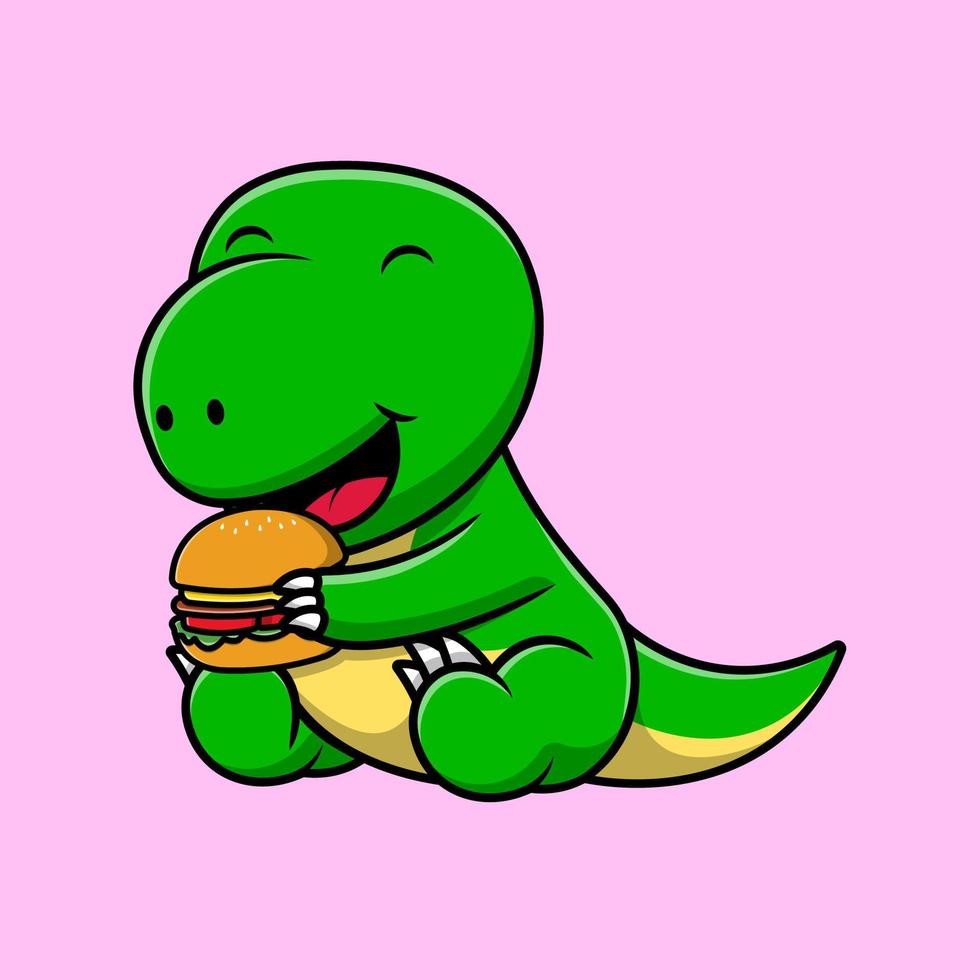 söt dinosaurie äter burger tecknad serie vektor ikon illustration. platt tecknad serie begrepp