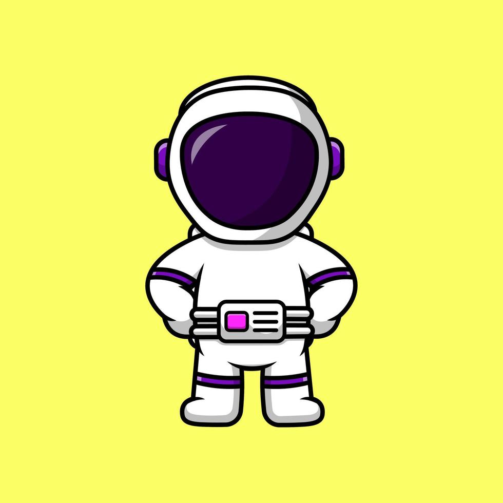 niedlicher astronaut, der karikaturvektor-symbolillustration steht. flaches karikaturkonzept der wissenschaftstechnologie vektor