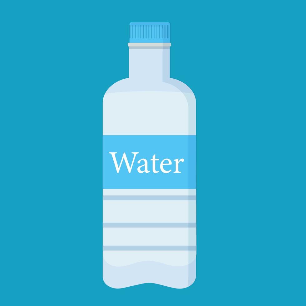 eine Wasserflasche mit einem Etikett auf weißem Hintergrund in einem einfachen Stil für Cliparts vektor