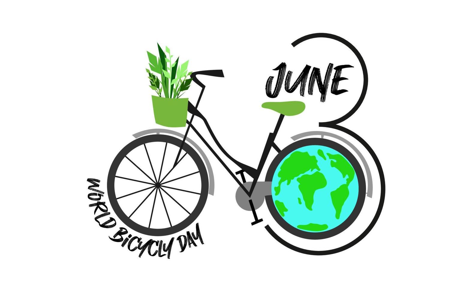 3:e juni värld cykel dag mall design för baner, hälsning kort, logotyp, mnemonisk, symbol, ikon, märka, baner eller affisch design vektor illustration