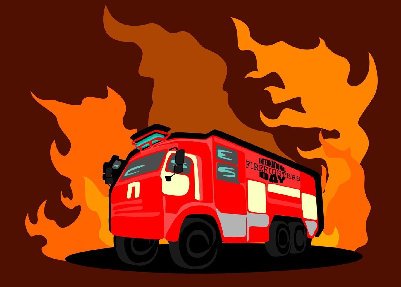 konzeptdesign zum internationalen feuerwehrtag. Feuerwehrmann-Silhouette-Vektorillustration, als Banner, Poster oder Vorlage für den internationalen Tag der Feuerwehrleute mit Schriftzug, Feuer und Flammen. vektor