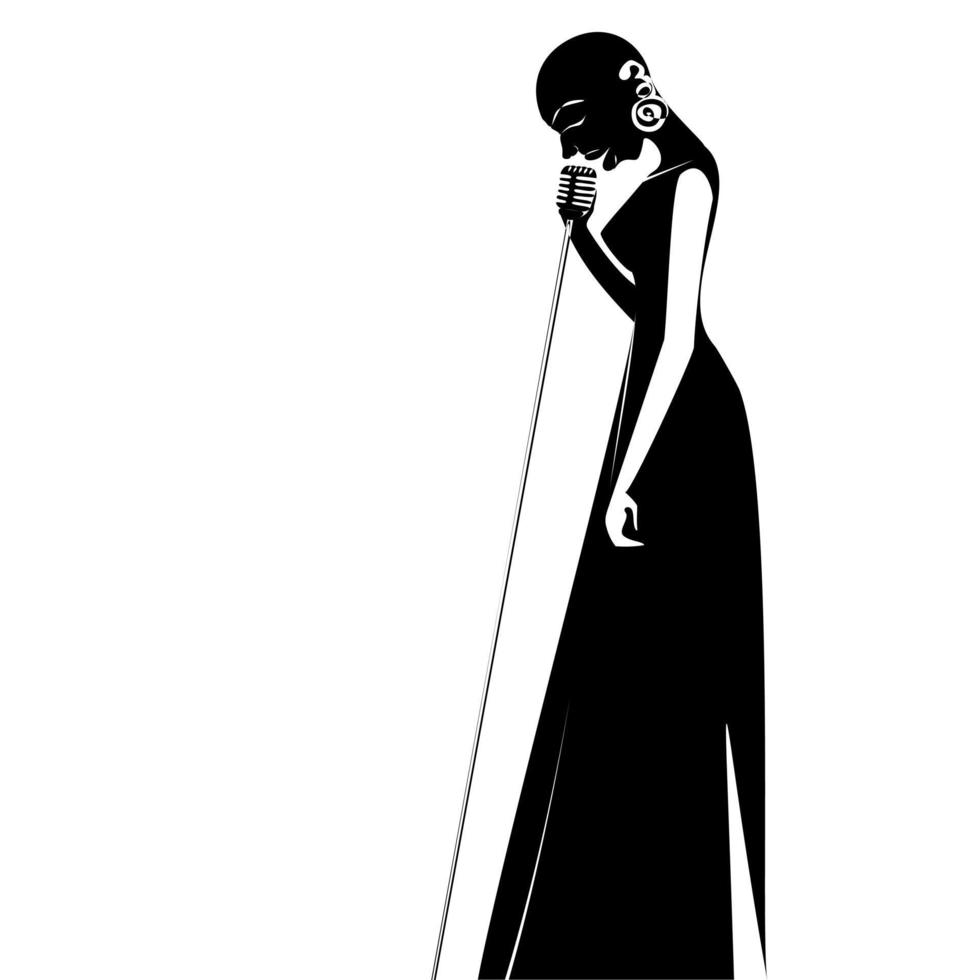 schwarze kahlköpfige Jazzsängerin in flacher Silhouette auf weißem Hintergrund vektor