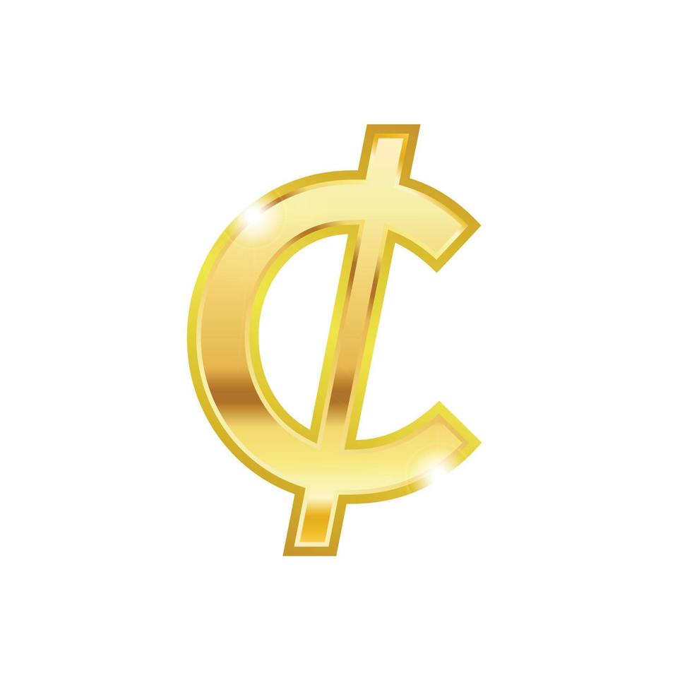 gyllene cent symbol isolerat på vit bakgrund. cent trendig 3d stil vektor ikon. gyllene cent valuta tecken.