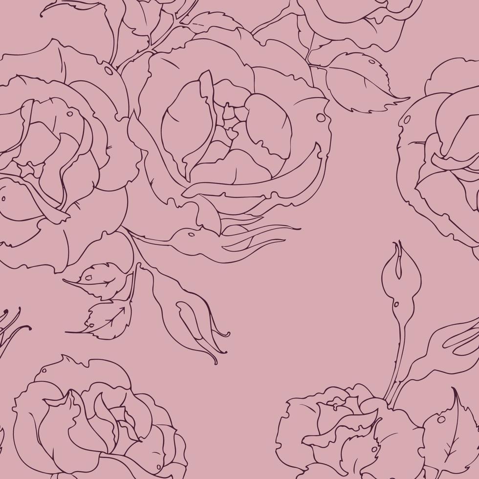 Nahtloses Blumenmuster mit Silhouette Rosen auf rosa Hintergrund. Zeichnen von Blumen und Knospen, Vektorgrafik für Stoff, Tapete, Packpapier. vektor