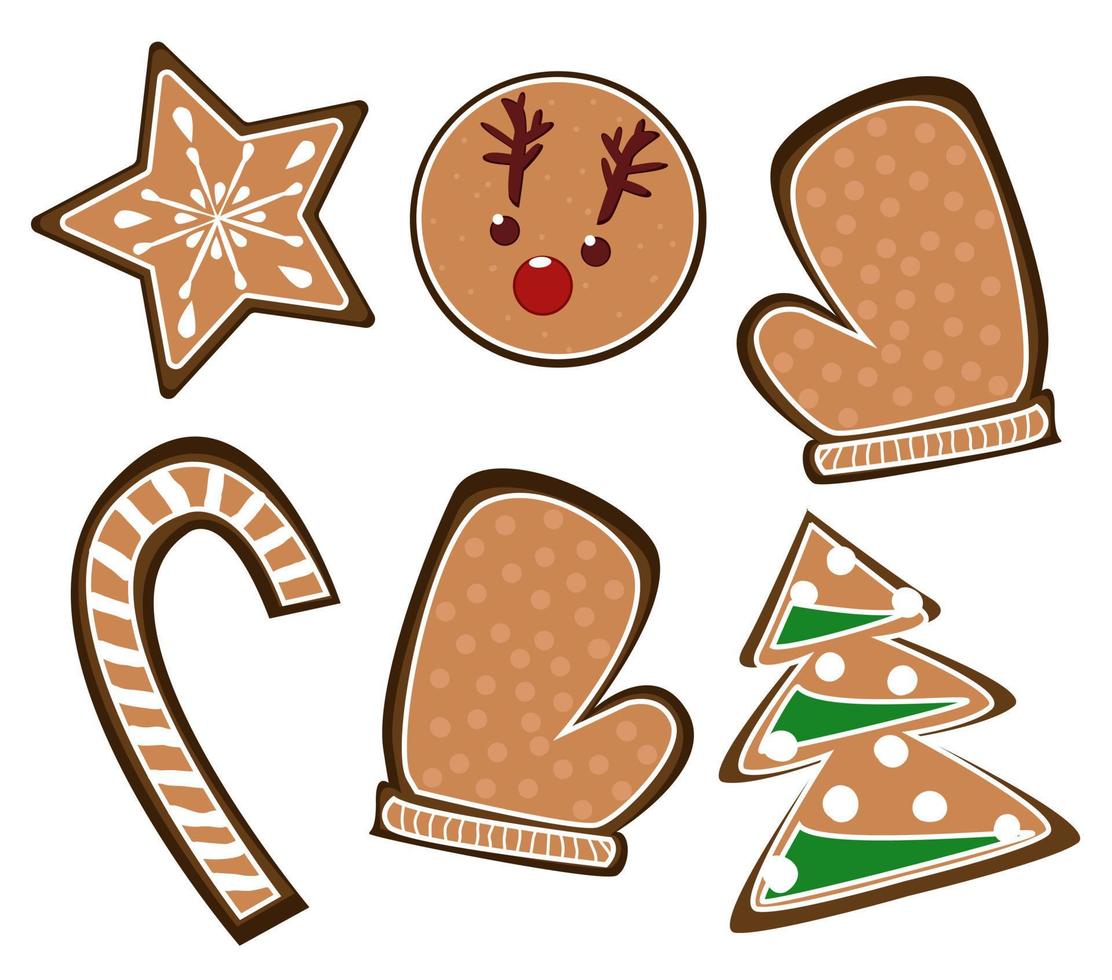 en uppsättning av jul småkakor. jul sötsaker och bakverk. vektor illustration.