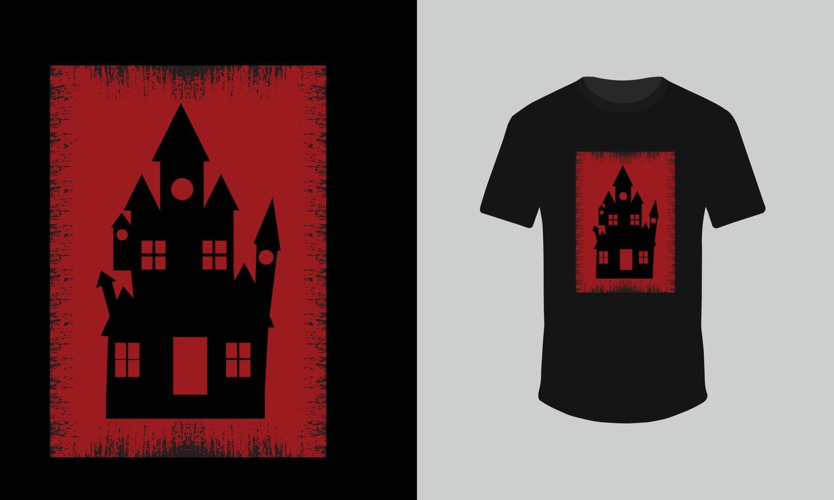 Halloween-T-Shirt-Design, Horror-T-Shirt-Design, rotes schwarzes T-Shirt vektor