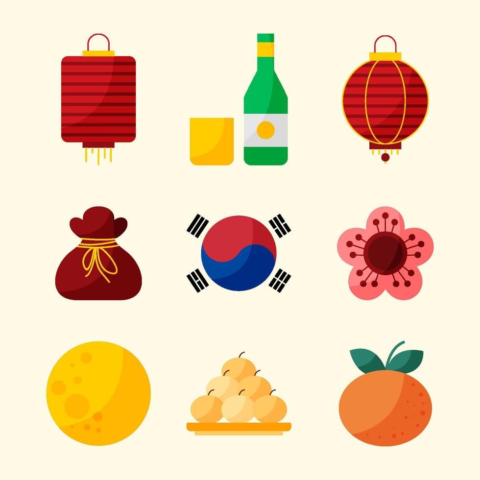 chuseok festival ikon uppsättning vektor