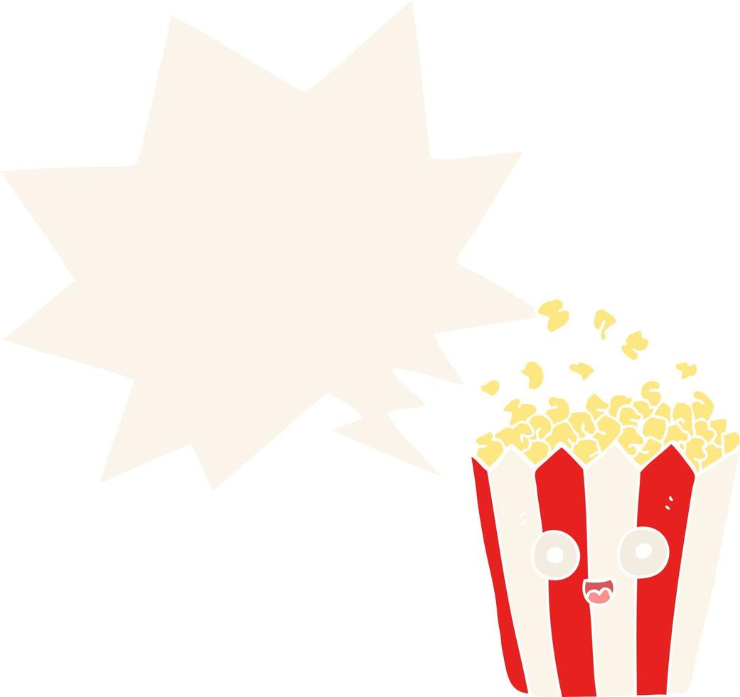 Cartoon-Popcorn und Sprechblase im Retro-Stil vektor