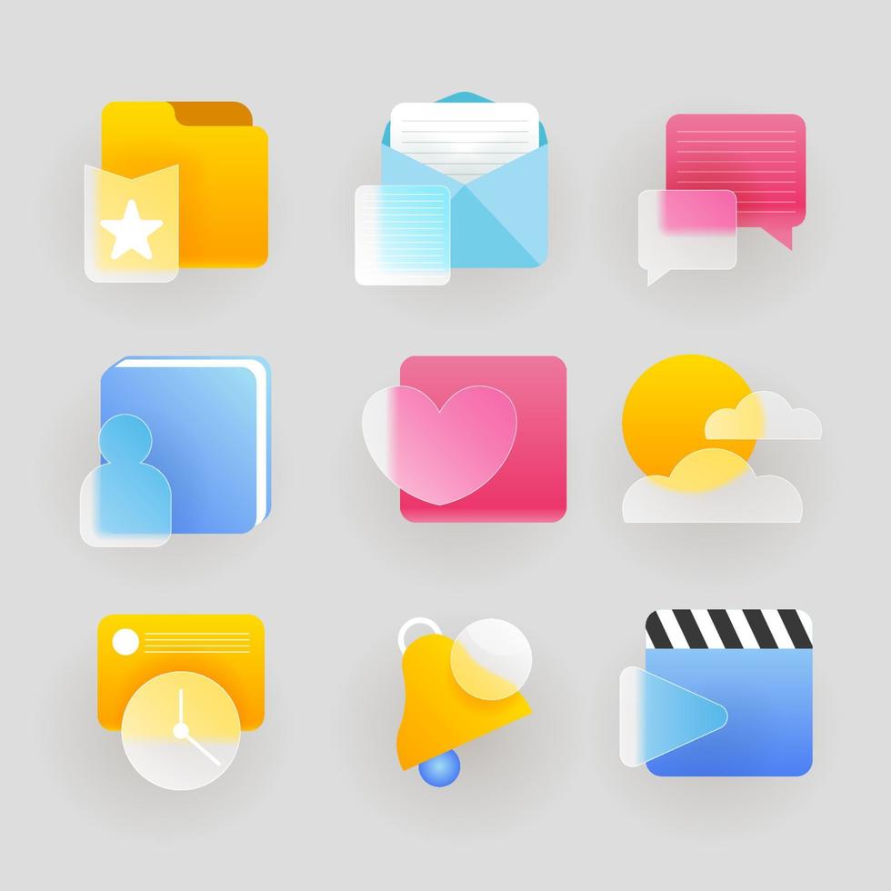 Glas-Morphismus-Social-Media-Icon-Set vektor