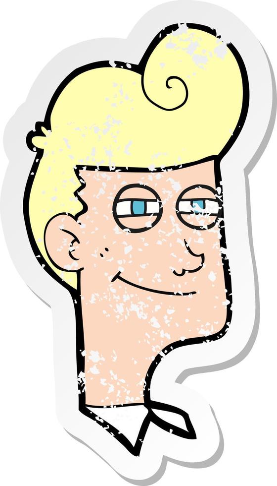 Retro-Distressed-Aufkleber eines Cartoon-lächelnden Mannes vektor