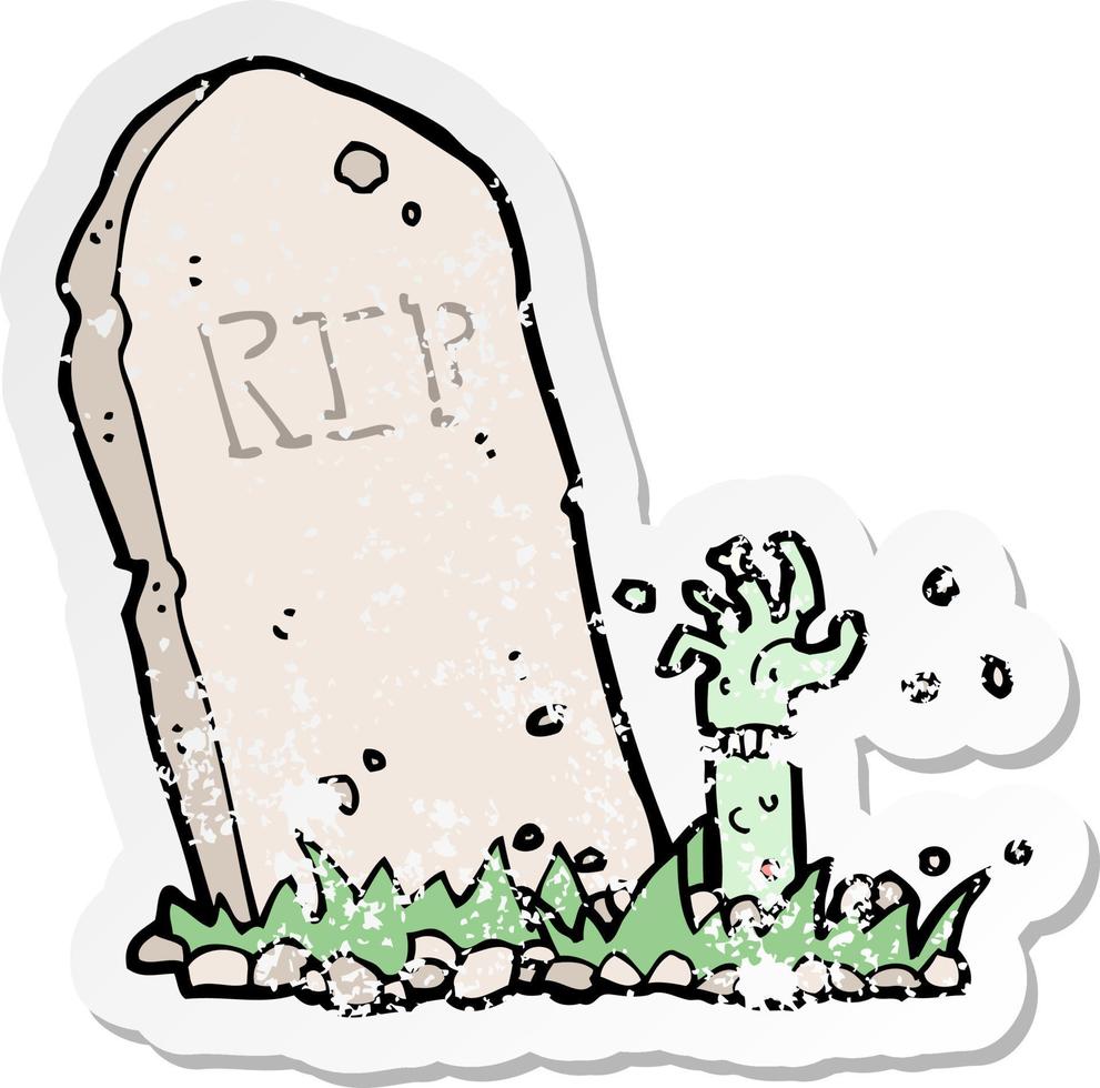 retro nödställd klistermärke av en tecknad zombie som reser sig från graven vektor