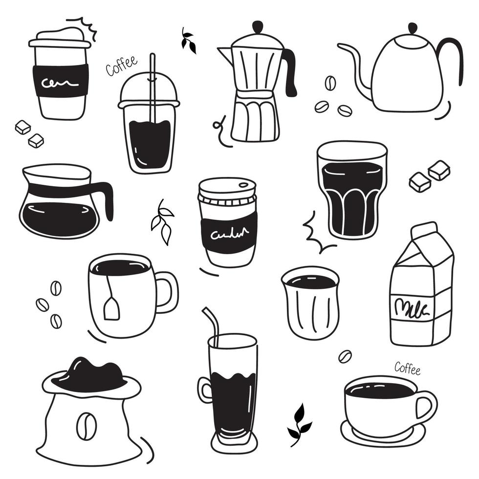 vektor illustration kaffe hand dragen svart och vit , kaffe, te, soda vatten. isolerat bakgrund.