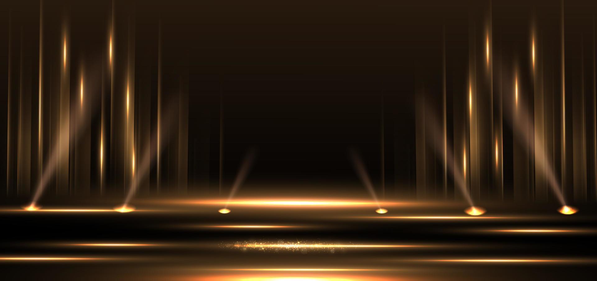 elegante goldene bühne, die vertikal mit lichteffekten auf schwarzem hintergrund leuchtet. Vorlage Premium-Award-Design. vektor