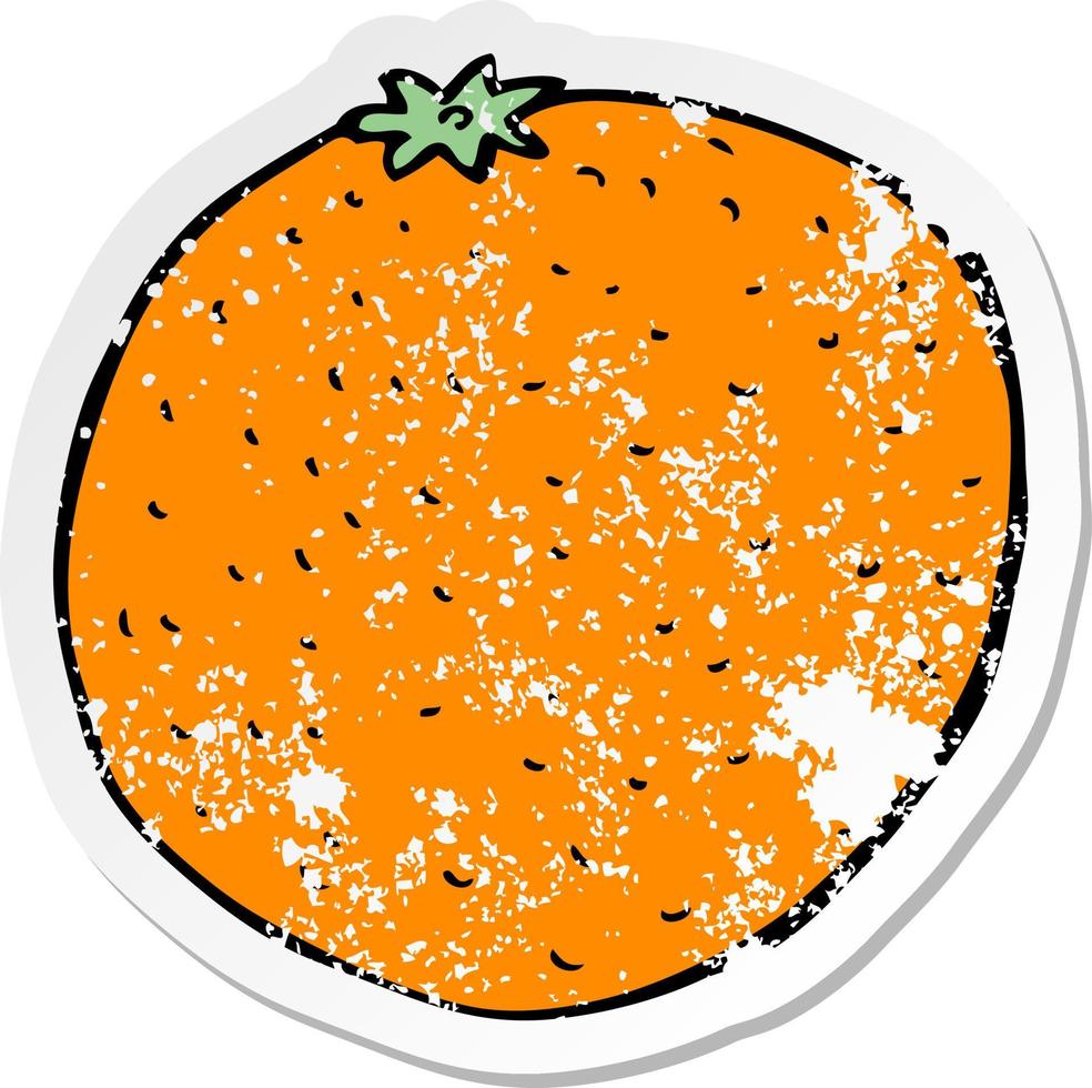 retro nödställda klistermärke av en tecknad apelsin vektor