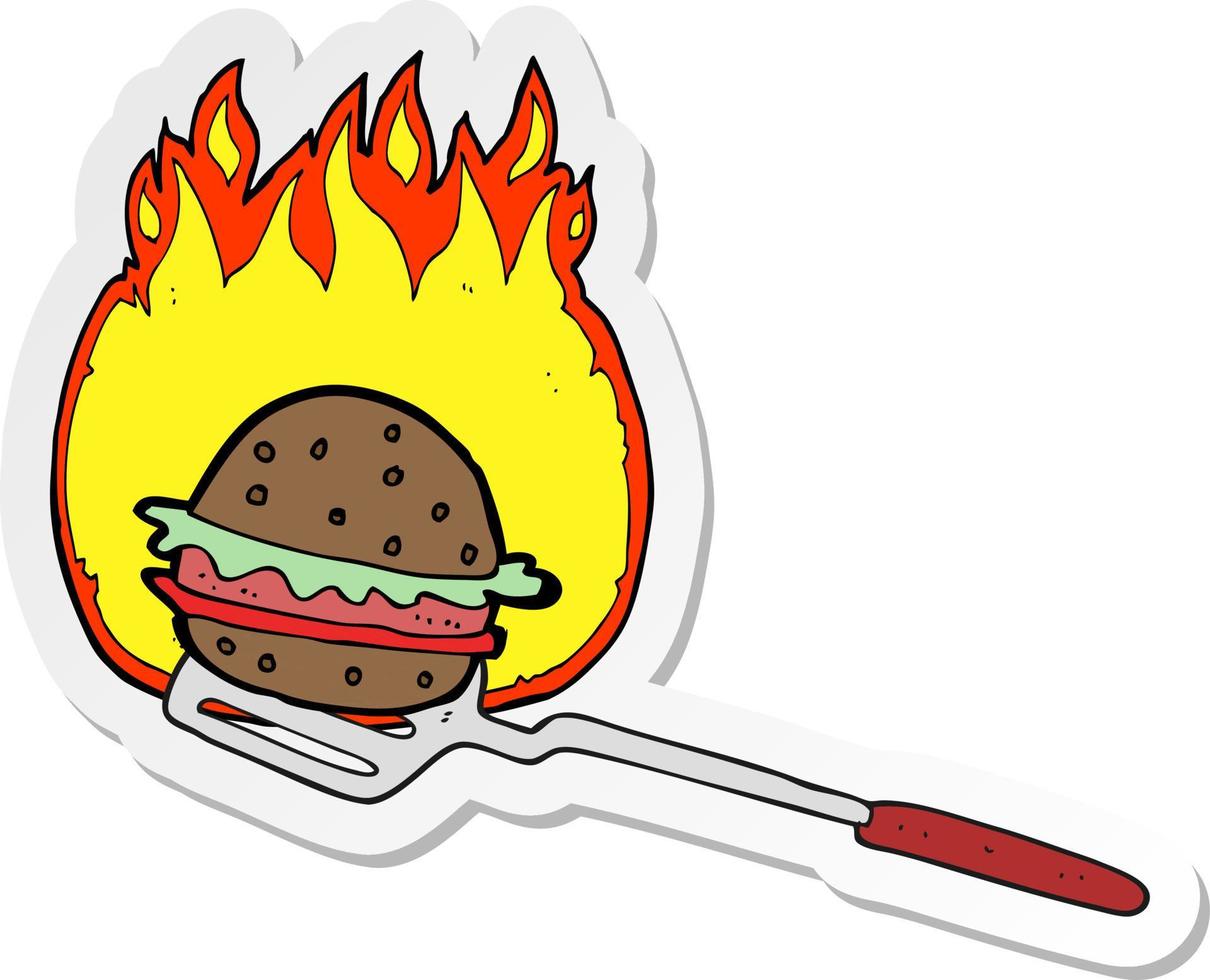 klistermärke av en tecknad serie matlagning burger vektor