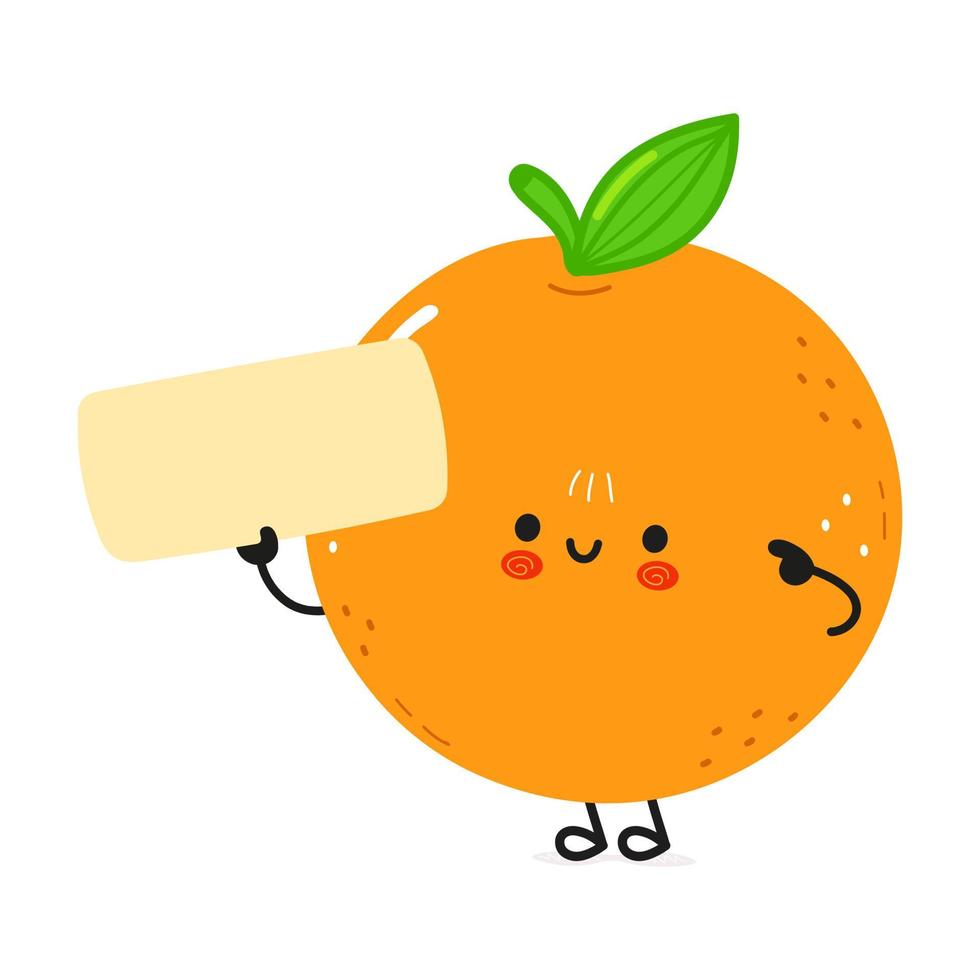 niedlicher lustiger orangefarbener fruchtplakatcharakter. vektor hand gezeichnete karikatur kawaii charakterillustration. isolierter weißer Hintergrund. Orangenfruchtplakat