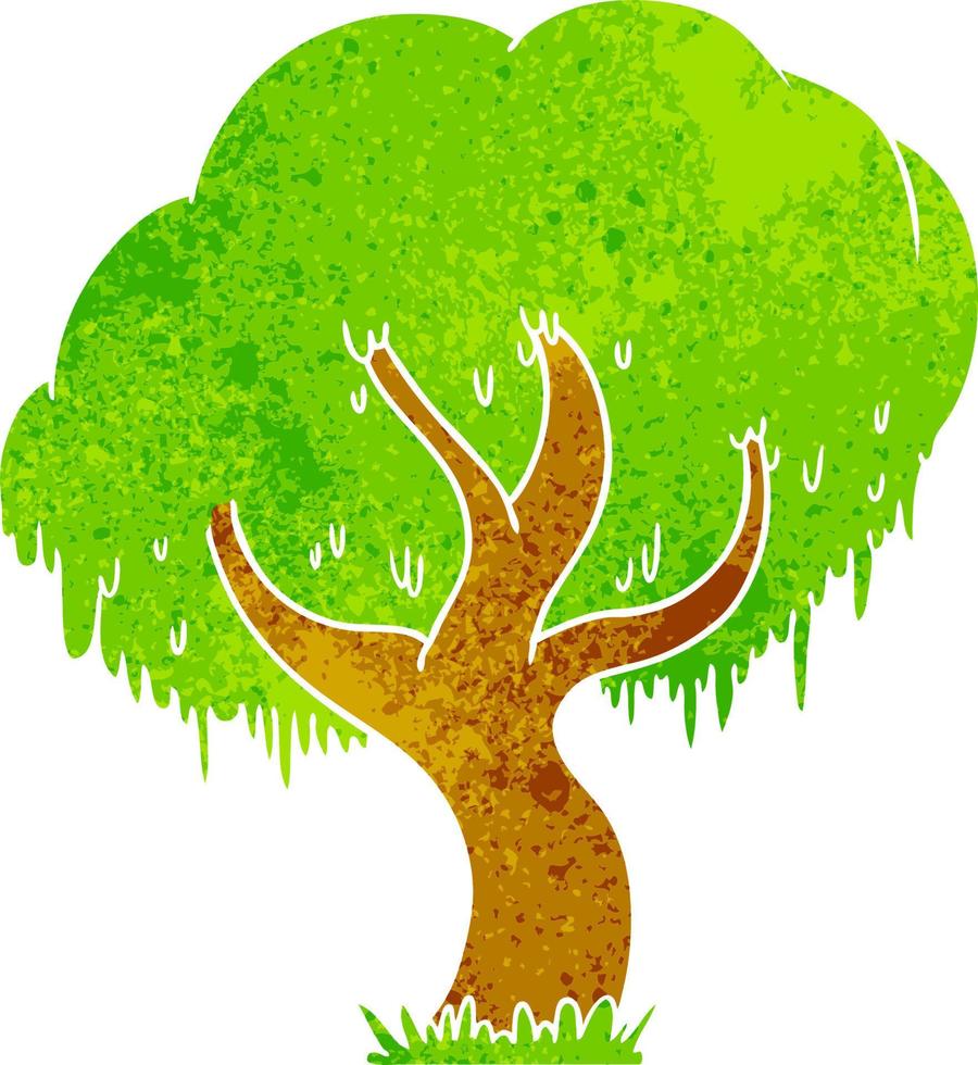 Retro-Cartoon-Doodle eines grünen Baums vektor