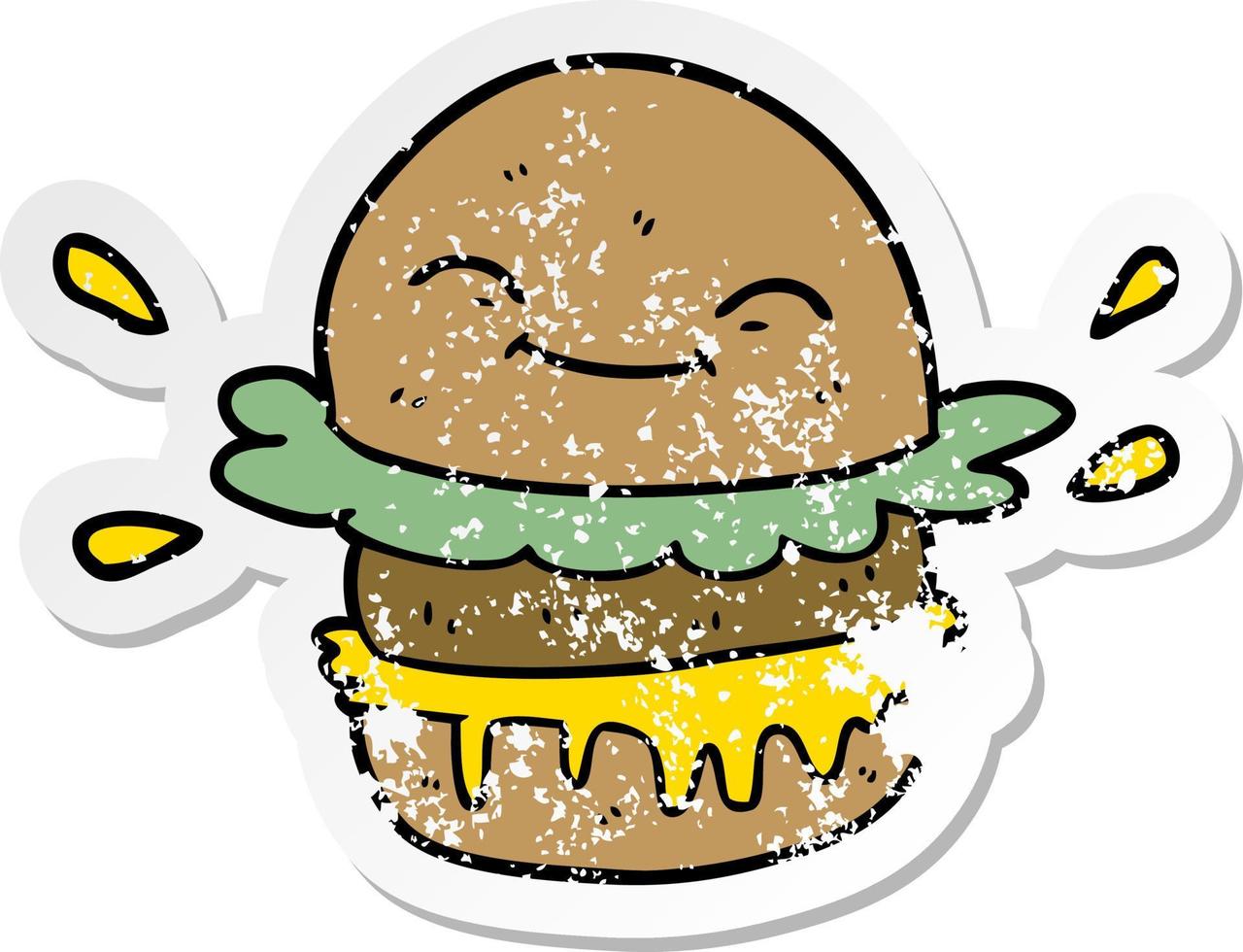 beunruhigter Aufkleber eines Cartoon-Fast-Food-Burgers vektor
