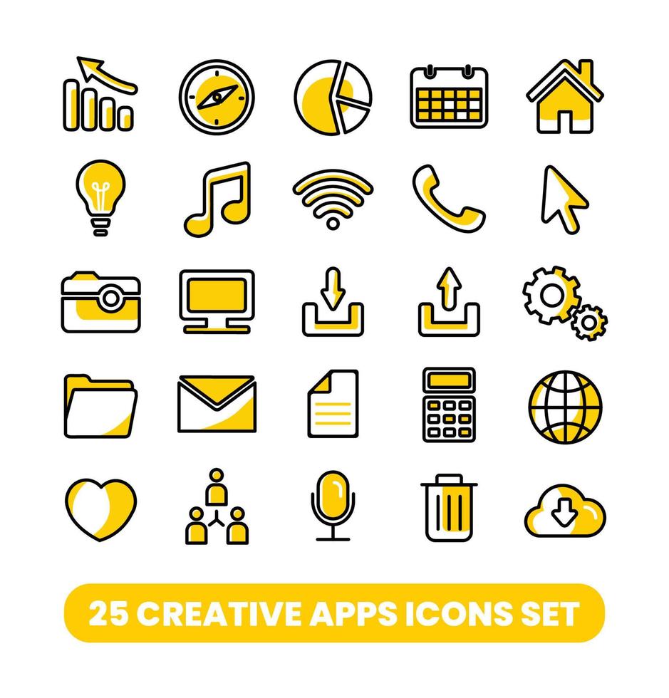 25 kreativ appar ikoner uppsättning vektor