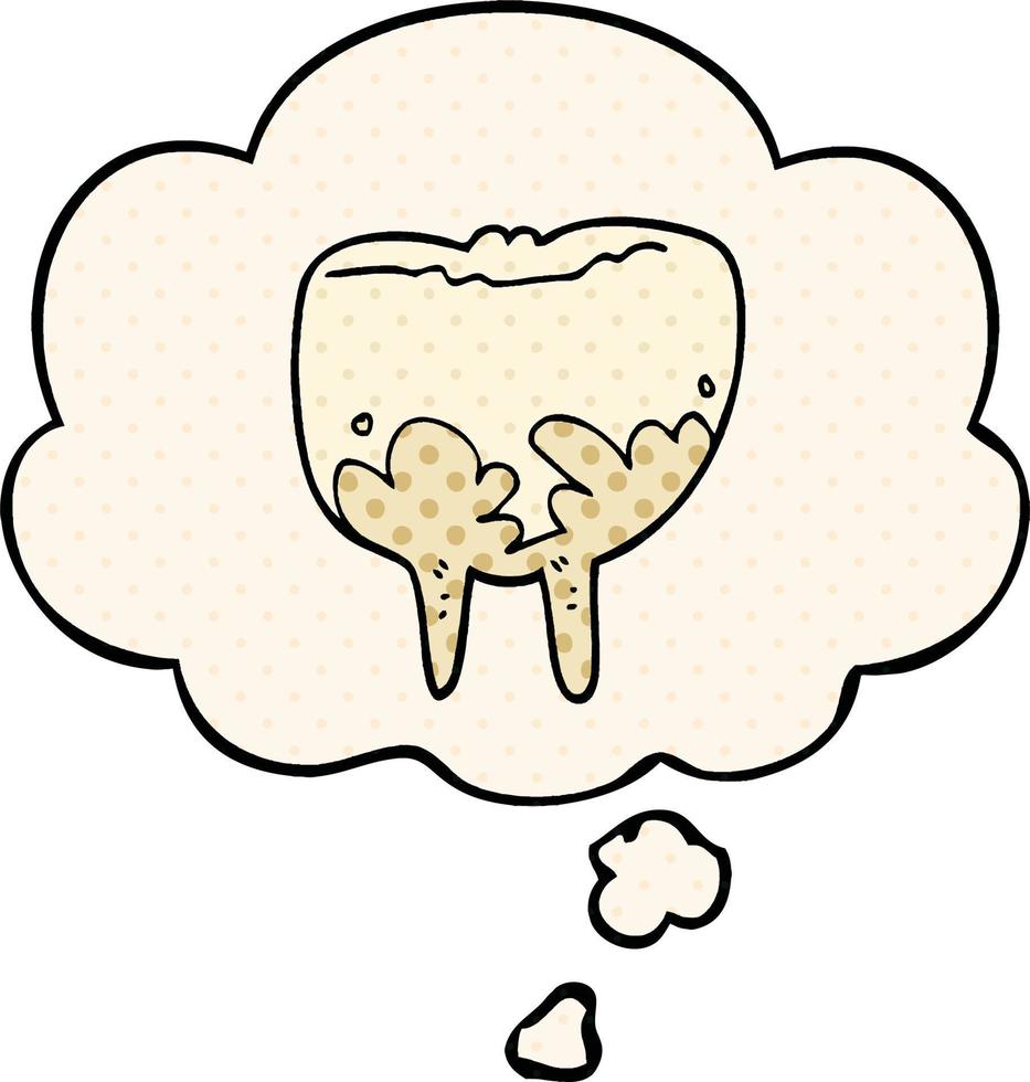tecknad tand och tankebubbla i serietidningsstil vektor