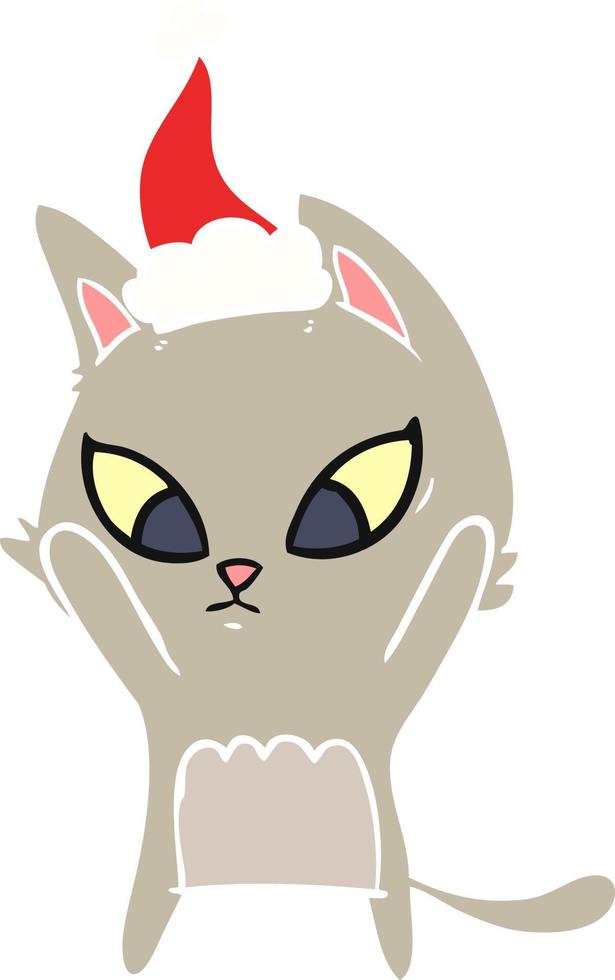 verwirrte flache farbillustration einer katze, die weihnachtsmütze trägt vektor