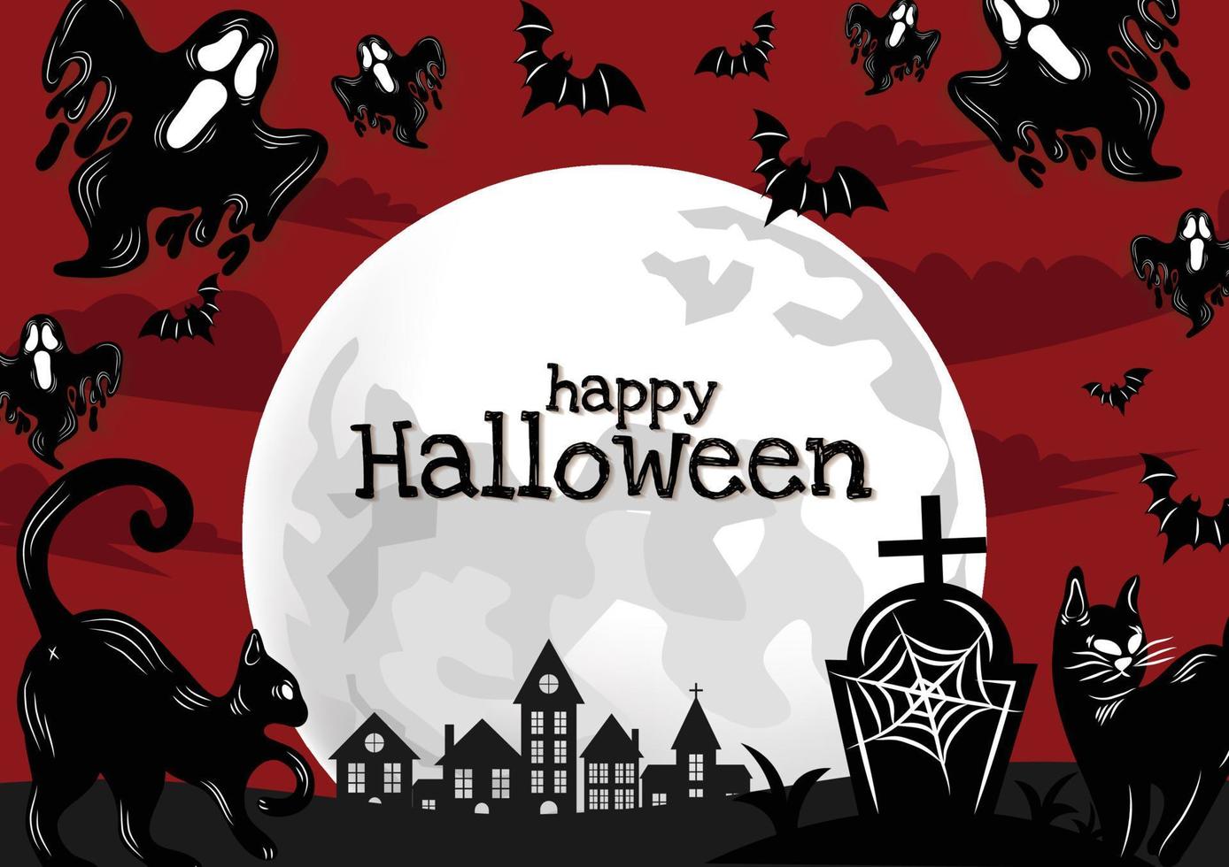 stor måne Lycklig halloween baner röd design vektor