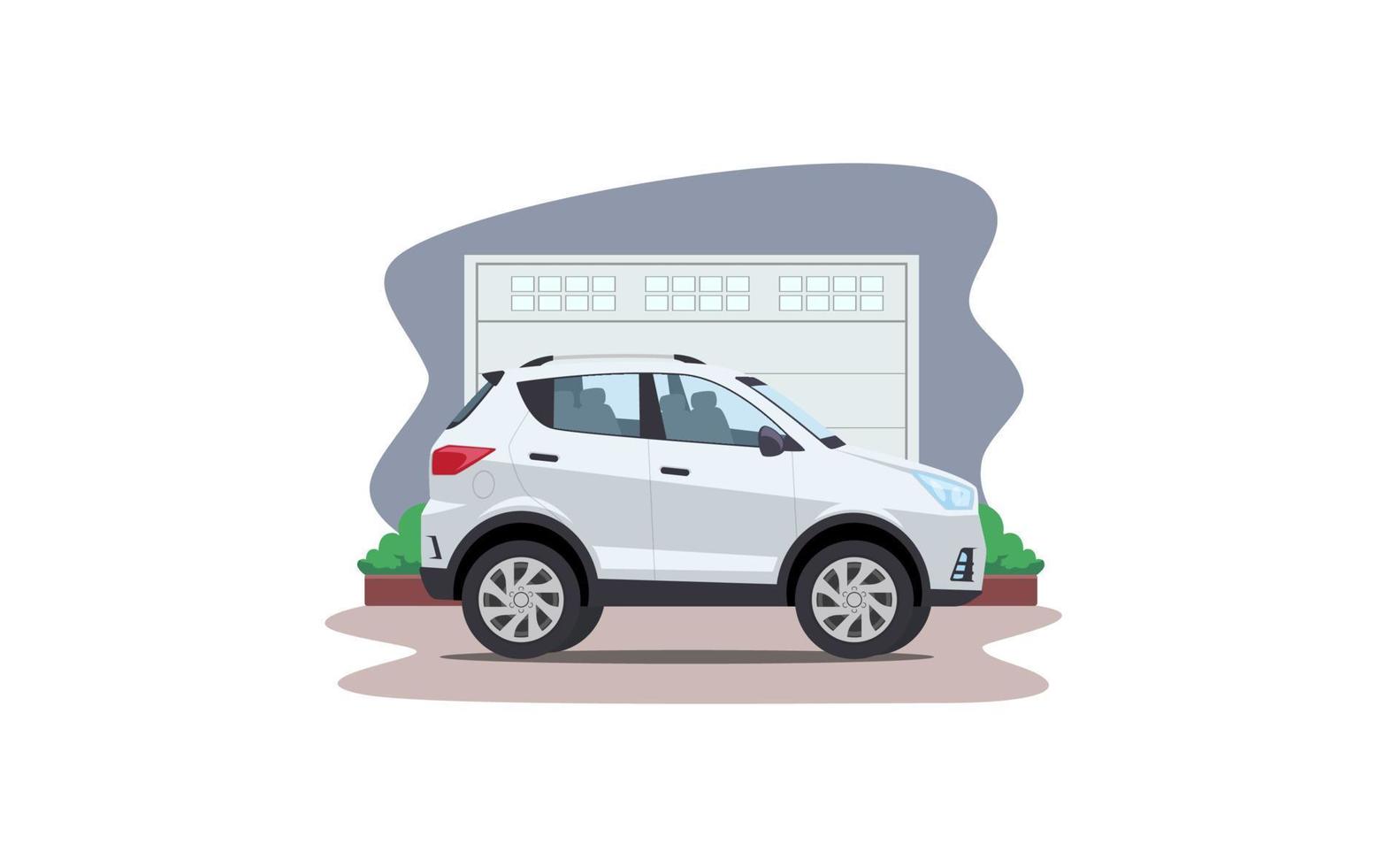 karikatur-suv-auto vor garagenvektorillustration vektor