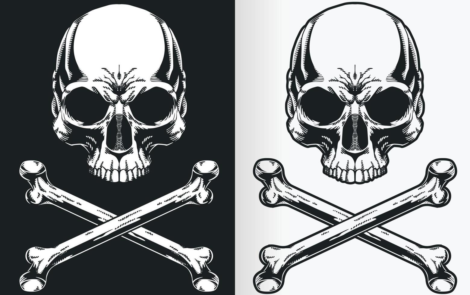 årgång pirat skalle bones svartvit logotyp vektor