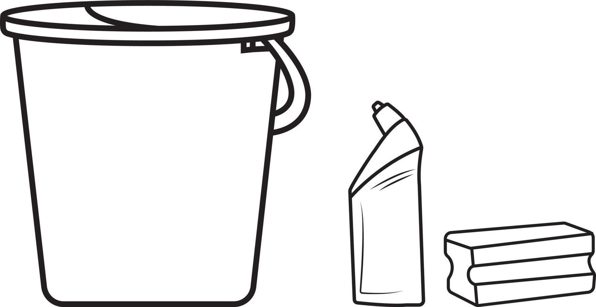 Eimer, Toilettenflasche und Schwamm. Vektor-Illustration vektor