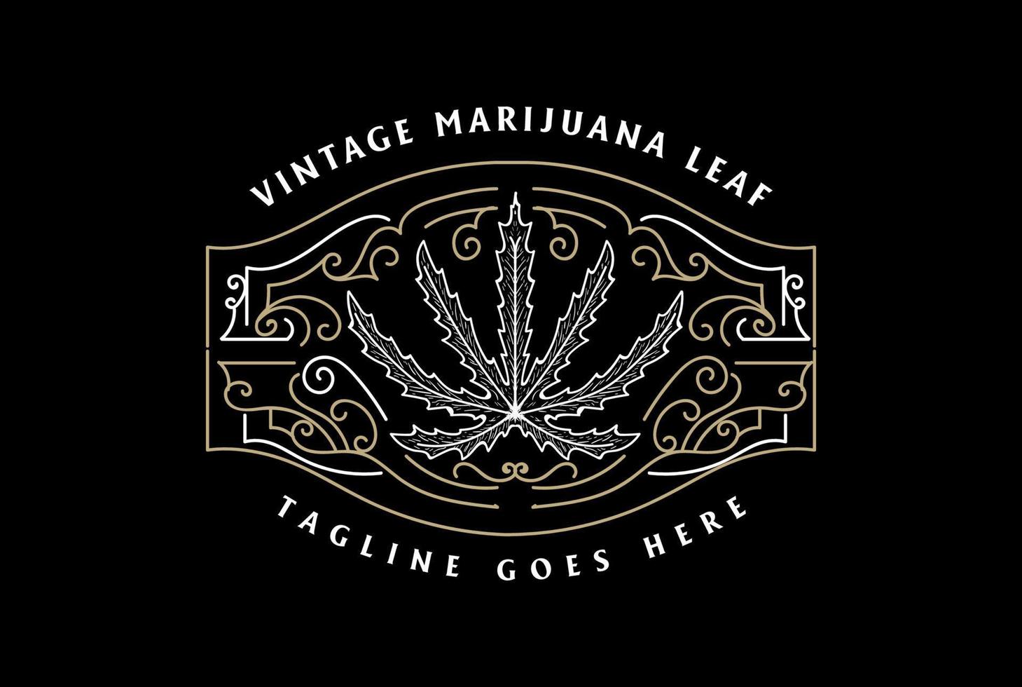 årgång retro marijuana cannabis blad med prydnad för hampa cbd olja bricka emblem märka logotyp design vektor