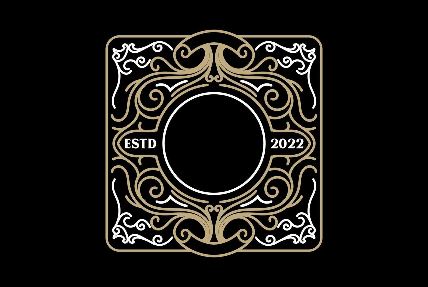 quadratischer alter königlicher Grenzrahmen Abzeichen Emblem Label Logo Design Vektor