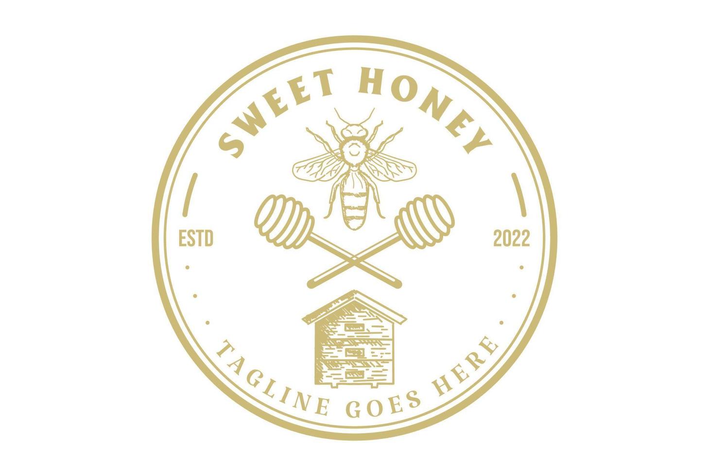 kreisförmiger runder süßer honigbienenbauernhof abzeichen emblem label logo design vektor