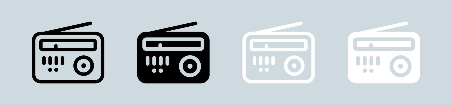 Radio-Icon-Set in Schwarz und Weiß. Retro-Broadcast-Zeichen-Vektor-Illustration. vektor