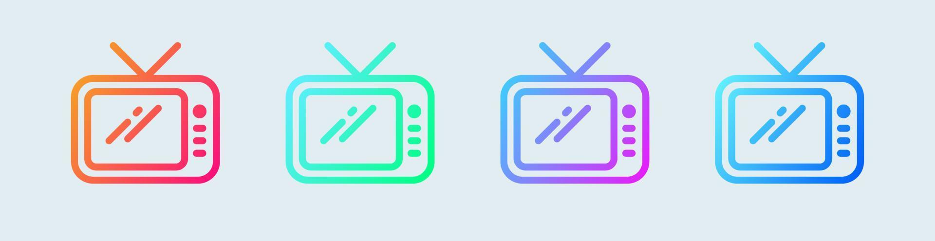 TV-Liniensymbol in Verlaufsfarben. Retro-TV-Zeichen-Vektor-Illustration. vektor