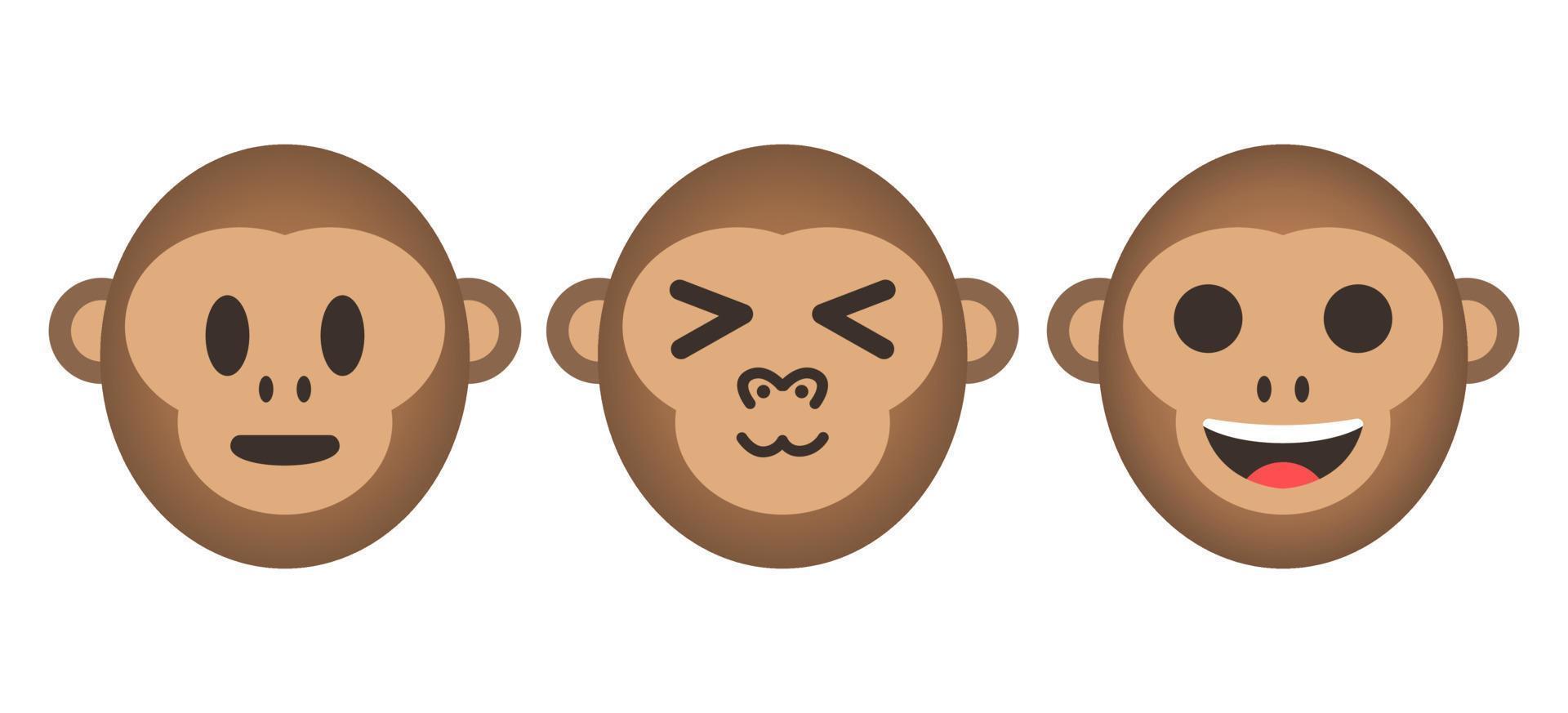 uppsättning av apa uttryckssymbol vektor illustration med förvirrad, Lycklig och skrattande ansikte uttryck