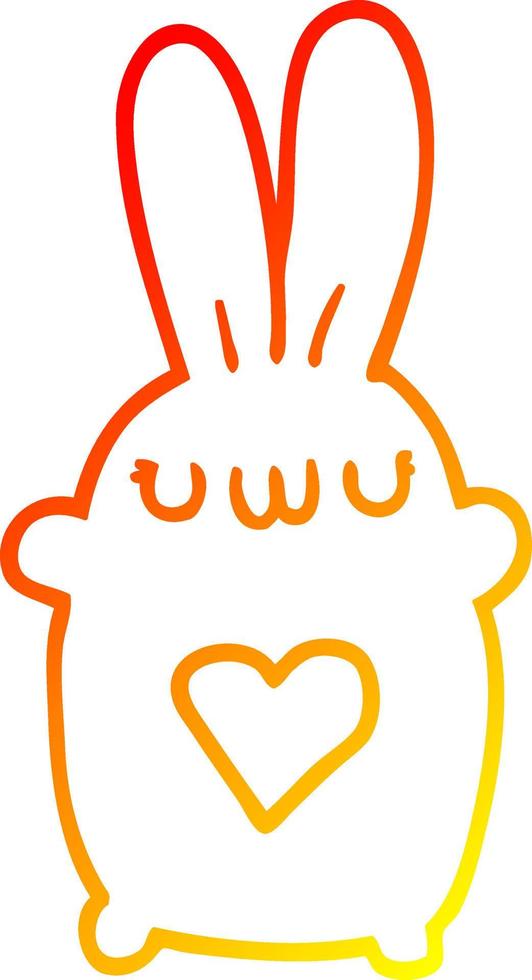 varm gradient linjeritning söt tecknad kanin med kärlekshjärta vektor