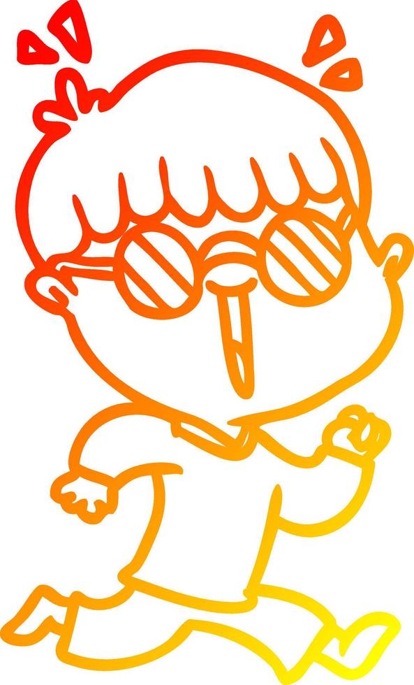 Warme Gradientenlinie Zeichnung Cartoon laufender Junge mit Brille vektor