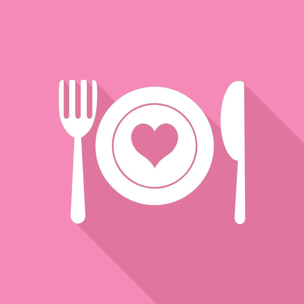 Gabel, Messer und Teller-Symbol auf rosa Hintergrund. vektor