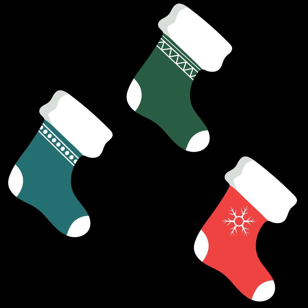 feier von neujahr und weihnachten. mehrfarbige Socken auf einem Schwarzen vektor